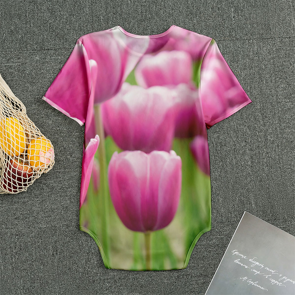 Pink Tulip Print Men's Bodysuit