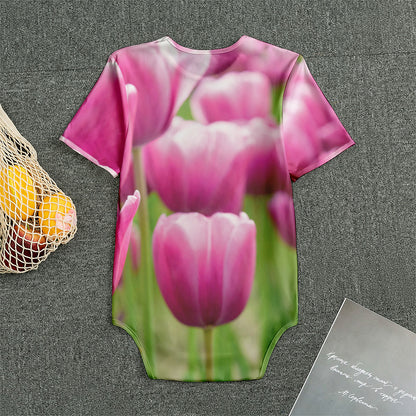 Pink Tulip Print Men's Bodysuit