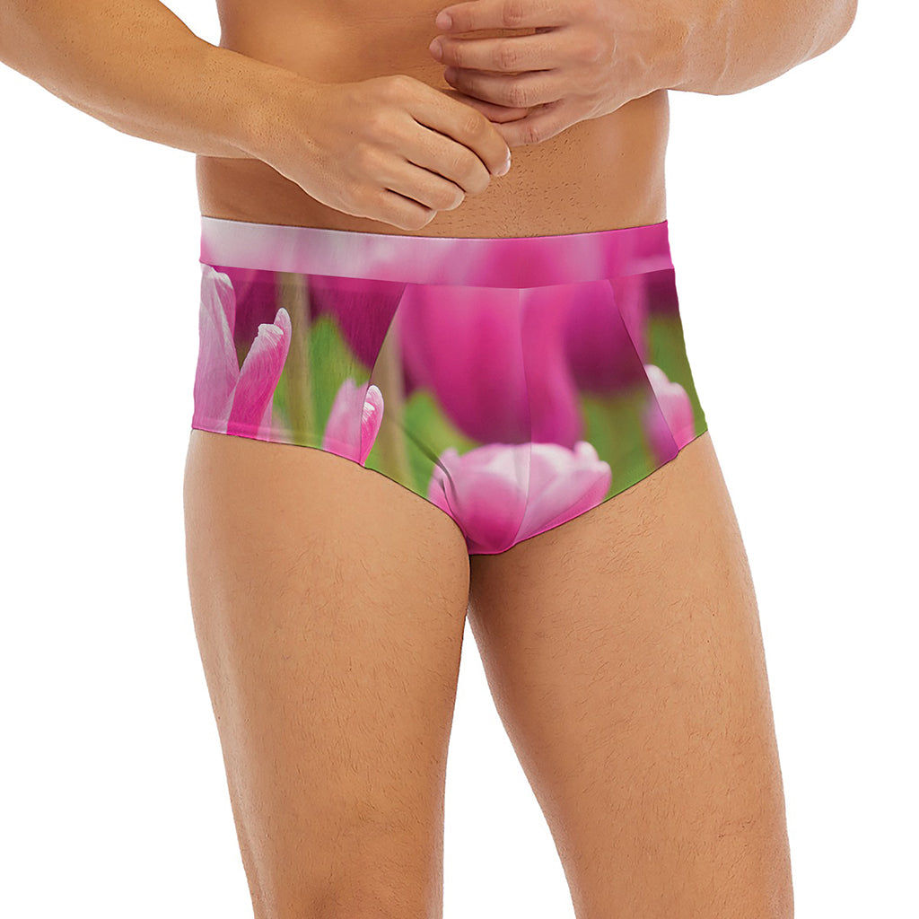 Pink Tulip Print Men's Briefs