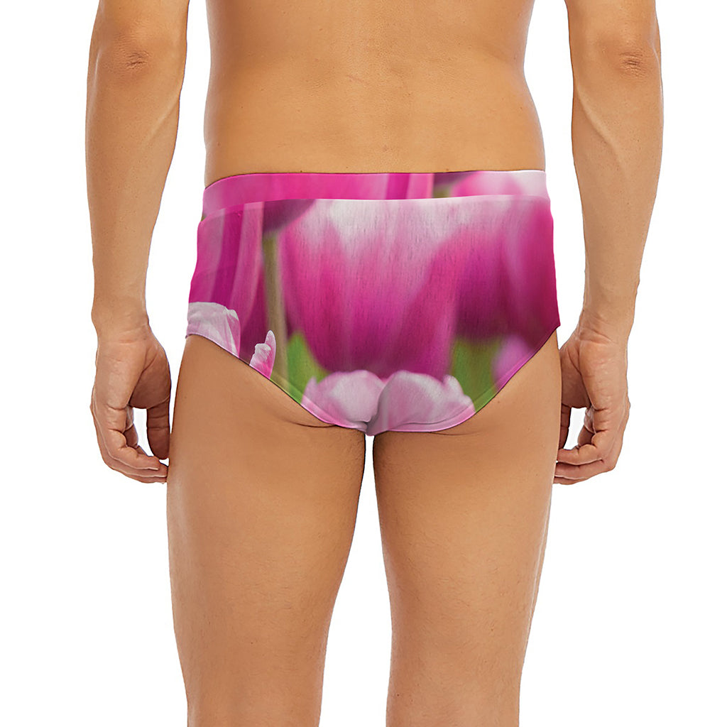 Pink Tulip Print Men's Briefs