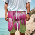 Pink Tulip Print Men's Cargo Shorts
