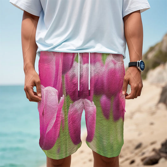 Pink Tulip Print Men's Cargo Shorts