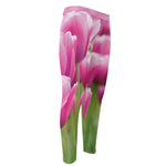 Pink Tulip Print Men's Compression Pants