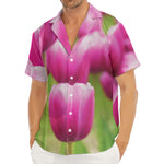 Pink Tulip Print Men's Deep V-Neck Shirt