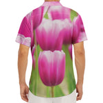 Pink Tulip Print Men's Deep V-Neck Shirt