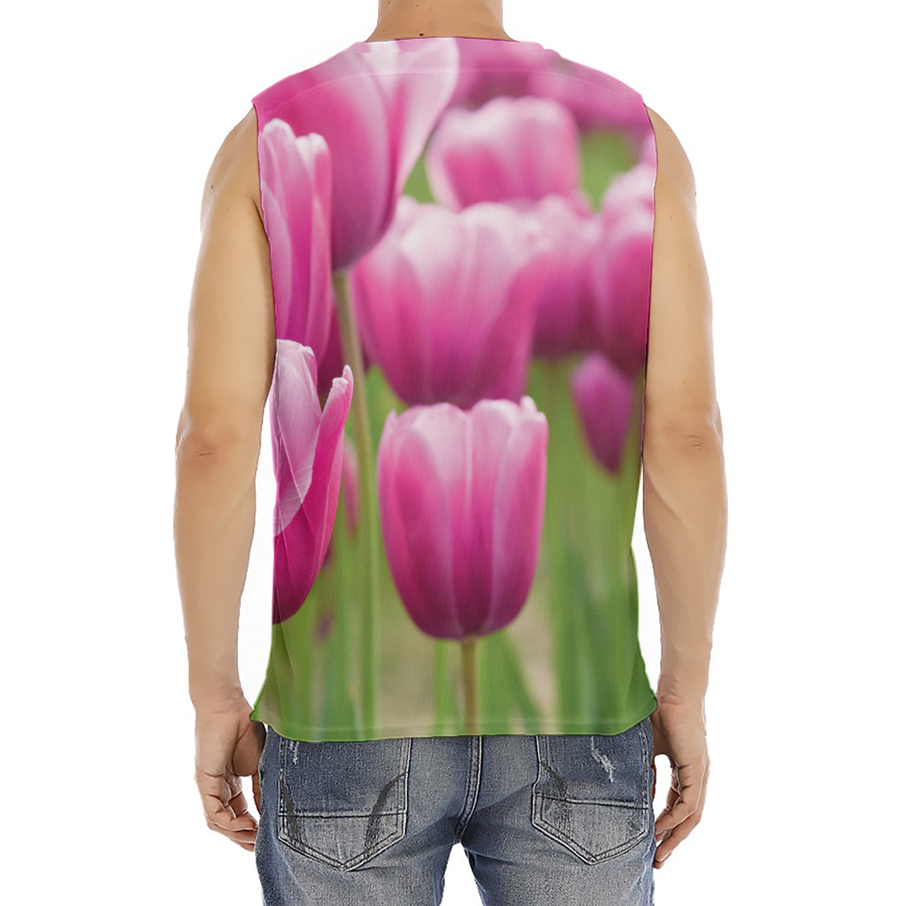 Pink Tulip Print Men's Fitness Tank Top
