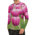 Pink Tulip Print Men's Long Sleeve Rash Guard
