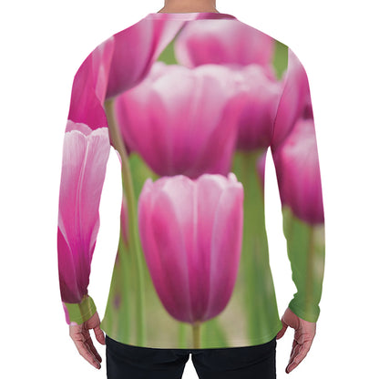 Pink Tulip Print Men's Long Sleeve T-Shirt