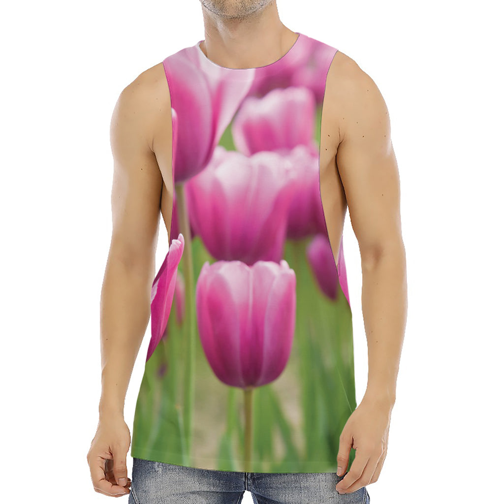 Pink Tulip Print Men's Muscle Tank Top