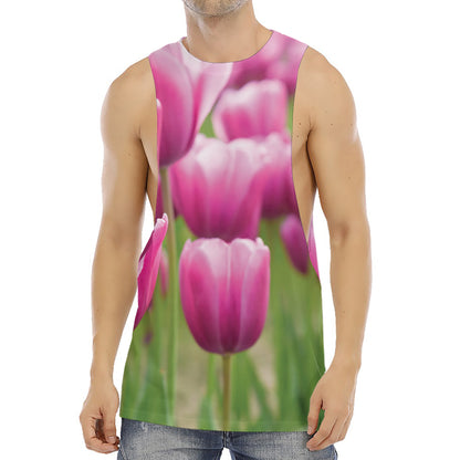 Pink Tulip Print Men's Muscle Tank Top