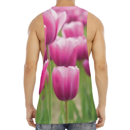 Pink Tulip Print Men's Muscle Tank Top