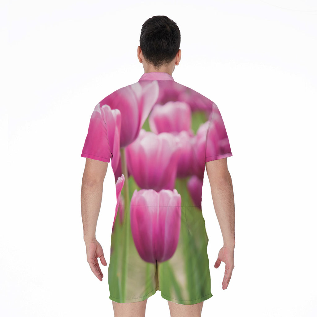 Pink Tulip Print Men's Rompers