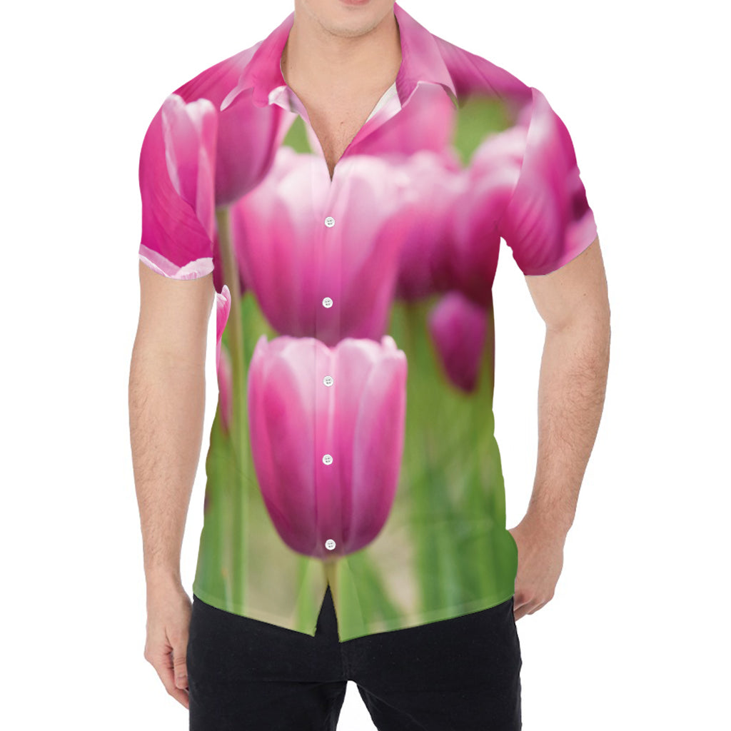 Pink Tulip Print Men's Shirt