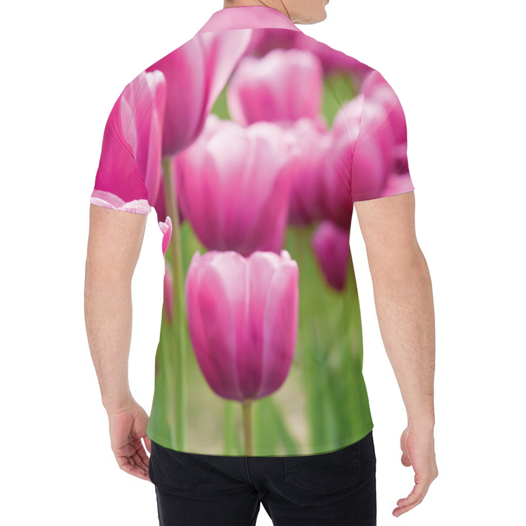 Pink Tulip Print Men's Shirt