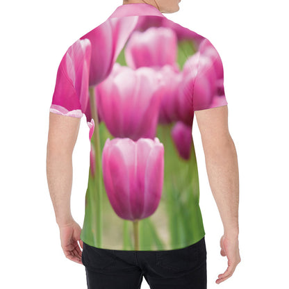 Pink Tulip Print Men's Shirt