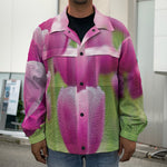 Pink Tulip Print Men's Shirt Jacket