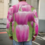 Pink Tulip Print Men's Shirt Jacket