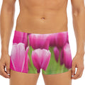 Pink Tulip Print Men's Short Boxer Briefs