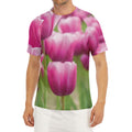 Pink Tulip Print Men's Short Sleeve Rash Guard