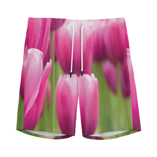 Pink Tulip Print Men's Sports Shorts