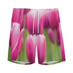 Pink Tulip Print Men's Sports Shorts