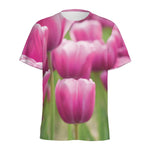 Pink Tulip Print Men's Sports T-Shirt
