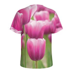 Pink Tulip Print Men's Sports T-Shirt