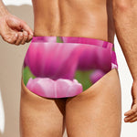 Pink Tulip Print Men's Swim Briefs