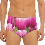 Pink Tulip Print Men's Triangle Swim Briefs