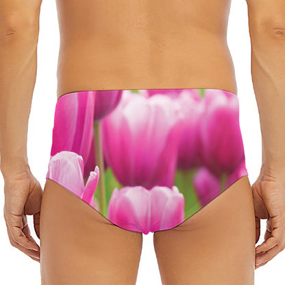 Pink Tulip Print Men's Triangle Swim Briefs