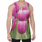 Pink Tulip Print Men's Velvet Tank Top