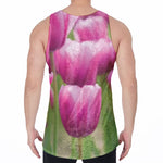 Pink Tulip Print Men's Velvet Tank Top