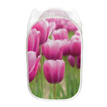 Pink Tulip Print Mesh Laundry Hamper