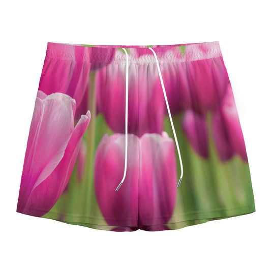 Pink Tulip Print Mesh Shorts