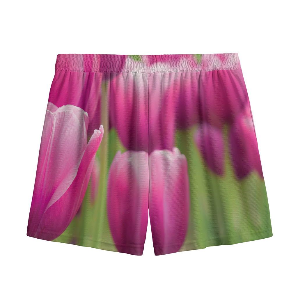 Pink Tulip Print Mesh Shorts
