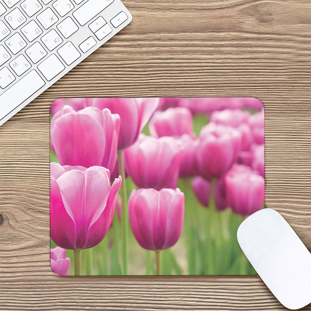 Pink Tulip Print Mouse Pad