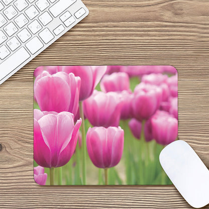Pink Tulip Print Mouse Pad