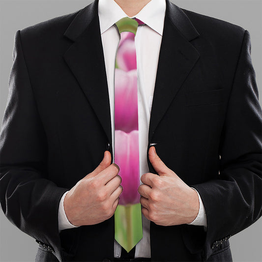 Pink Tulip Print Necktie