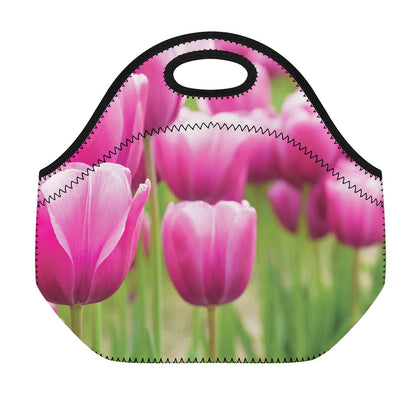 Pink Tulip Print Neoprene Lunch Bag