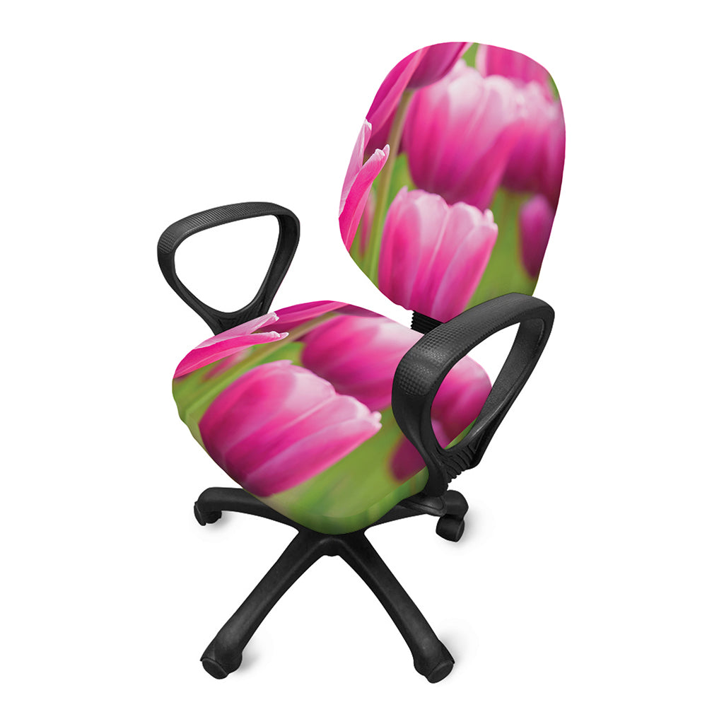 Pink Tulip Print Office Chair Cover
