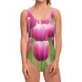 Pink Tulip Print One Piece Swimsuit