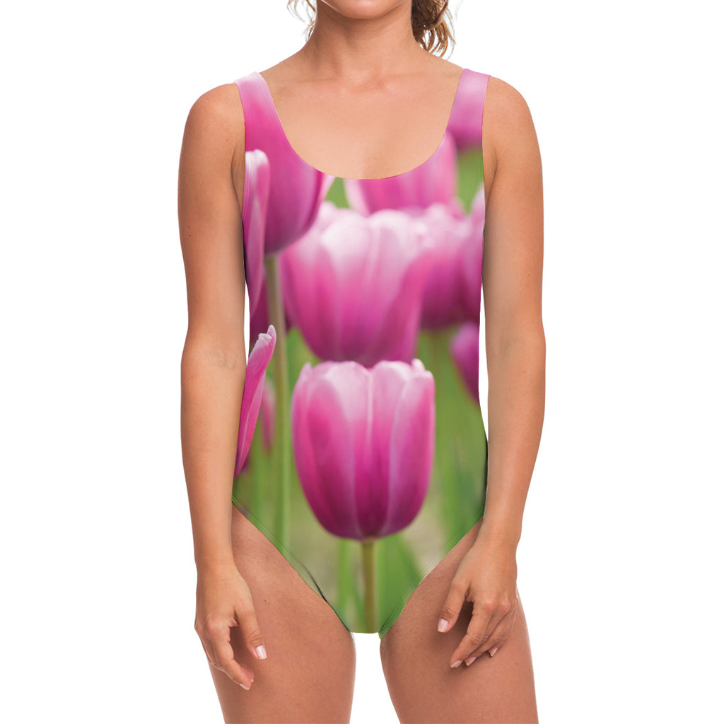 Pink Tulip Print One Piece Swimsuit