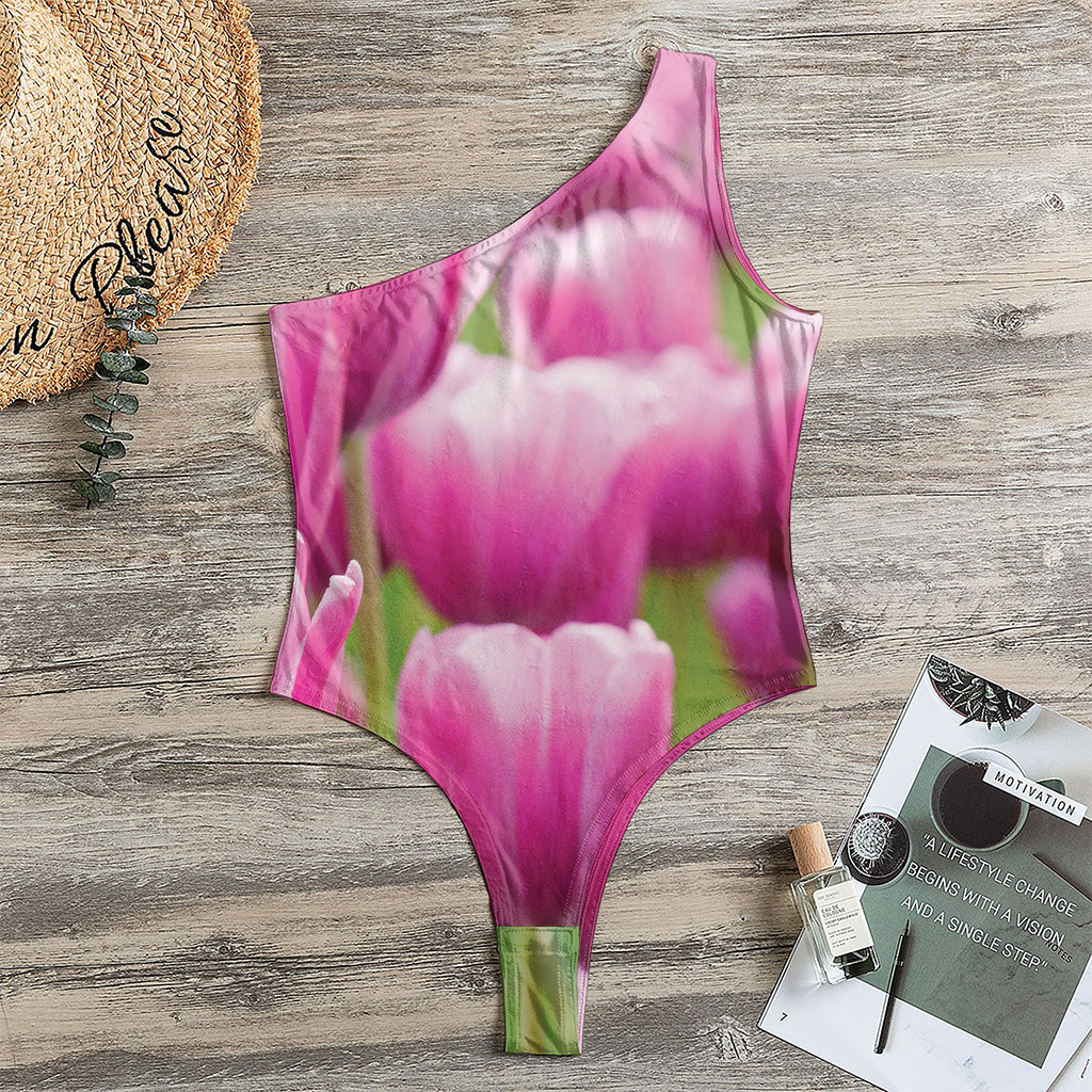 Pink Tulip Print One Shoulder Bodysuit