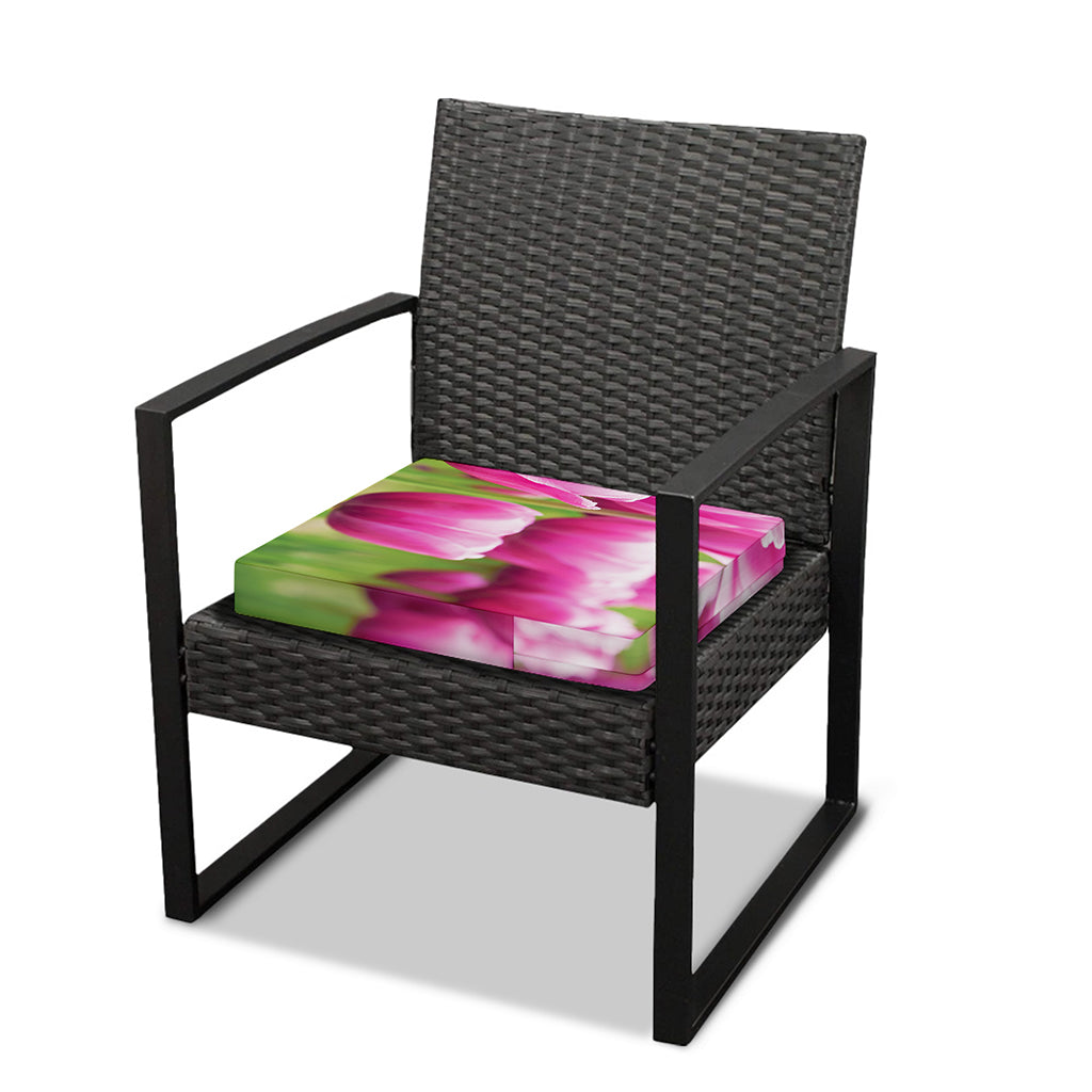 Pink Tulip Print Outdoor Seat Cushion Cover