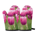 Pink Tulip Print Oven Mitts