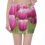 Pink Tulip Print Pencil Mini Skirt