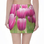 Pink Tulip Print Pencil Mini Skirt