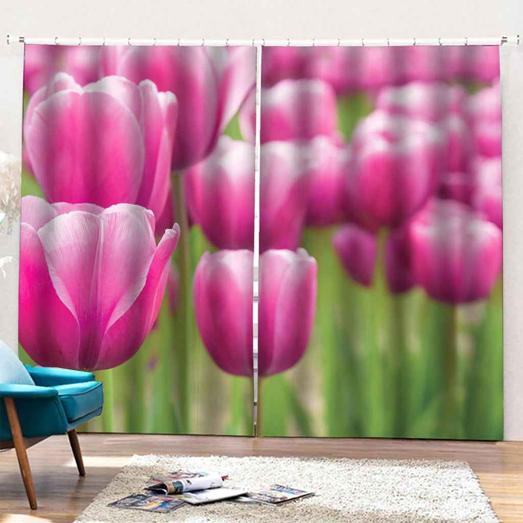 Pink Tulip Print Pencil Pleat Curtains