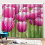 Pink Tulip Print Pencil Pleat Curtains