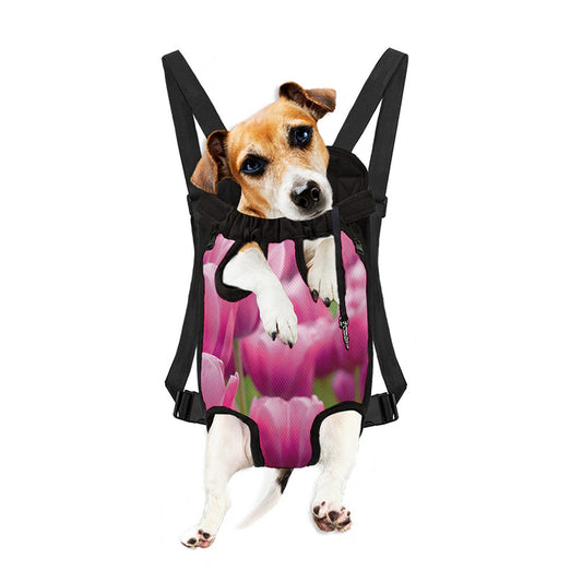 Pink Tulip Print Pet Carrier Backpack
